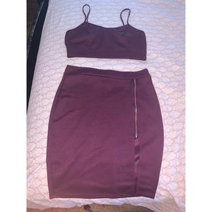 Wine Colored Crop and Skirt Set